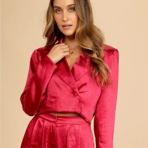 Red Satin Cropped Blazer